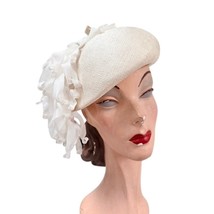 VTG 1950s Gwenn Pennington White Straw Cocktail Hat Ribbon Loops Parisia... - $118.75