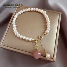 New Baroque Natural  Pink Peach Pendant Bracelets For Woman Korean Fashion Jewel - £9.99 GBP
