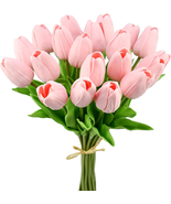 Artificial Tulips 20 Stems Light Pink PU Faux Flowers for Thanksgiving a... - $28.18 CAD
