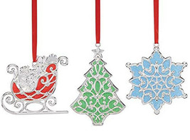 Lenox Merry Bright 3 PC Multicolor Ornaments Sleigh-Christmas Tree-Snowflake New - £19.39 GBP