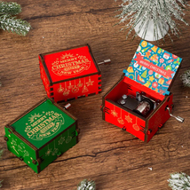 Christmas Music Box Wooden Hand Crank Box Christmas New Year Gifts Home Decor - £9.40 GBP