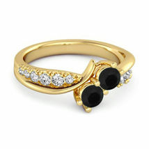 0.2Ct Round Black Two Stone 14k Yellow Gold Finish 925 Silver Anniversary Ring - £62.36 GBP
