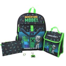 Minecraft Creeper Kids 5-Pc. 16&#39;&#39; Backpack Set W / Insulated Lunch Sack Nwt - £28.79 GBP