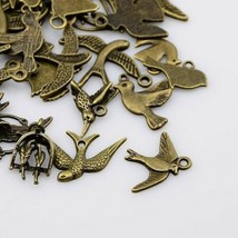 6 Bird Charms Swallow Sparrow Pendants Assorted Lot Antiqued Bronze Mix - £2.46 GBP