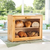 Farmhouse Style Bread Bin for Kitchen Counter - Double Layer Bread Storage Bin H - £43.06 GBP