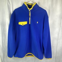 Vtg Polo Ralph Lauren Blue Yellow Fleece 1/4 Zip Up Pullover Sweatshirt Mens XL - £86.07 GBP