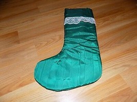 Vintage Green Christmas Holiday Stocking 17&quot; Trimmed with Lace EUC - £9.59 GBP