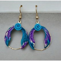 Handcrafted Floral Dangle Earrings Silver Tone &amp; Polymer Clay Blue Flower - $13.88