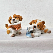 Homco Puppies w Shoes Spaniels Lot of 2 Brown White Figurines #1405 Vtg Ceramic - £8.36 GBP