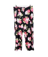 Charter Club PJ Pants L Womens Floral Rose Black Pink Fleece Bottoms Winter - £12.05 GBP