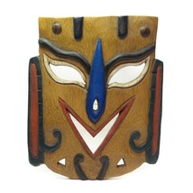 Hand Carved Wood Mask Hand Painted Colorful Made in Thailand 10.5&quot; Vintage - £23.58 GBP