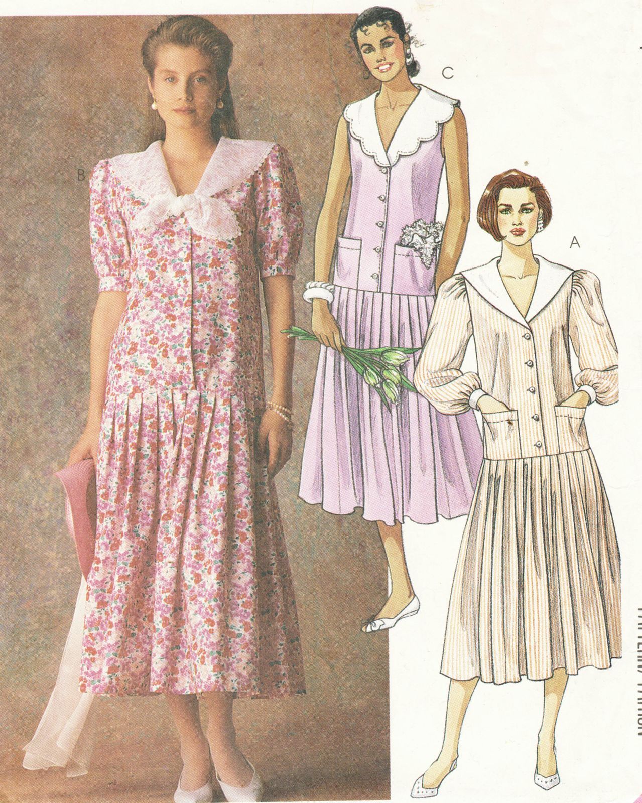 1989 Misses Pleated Dropped Waist V-Neck Bottoned Dress Sew Pattern S16  - $13.99