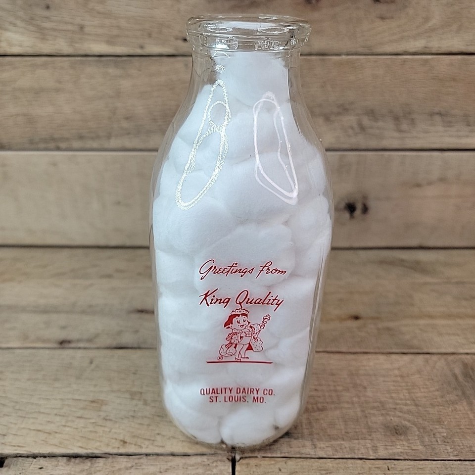 Vintage St Louis Missouri Kings  Dairy Quart Milk Jug Glass Bottle CLEAN! - $18.76