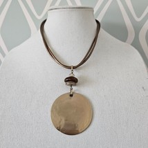 Chico&#39;s Bohemian Hammered Brass Pendant Statement Necklace - £18.56 GBP