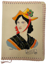 Vintage Handmade Book Cover Binding w/ Italian Woman by Jean Vatinel - £31.07 GBP
