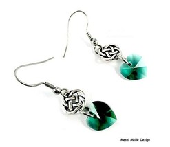 NEW Celtic Knots &amp; Swarovski Crystal Hearts Emerald Earrings Jewelry ORR What - £18.90 GBP+