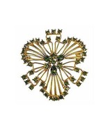 1960s Open Work Gold Tone Olive Rhinestones  Wire Work Cocktail Pin Brooch - £8.78 GBP