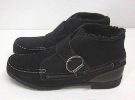 Eddie Bauer Black Suede Leather Faux Fur Lined Black Buckle Boots Booties (9) - £18.49 GBP