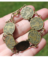 vintage antique asian 7 1/4&quot; bracelet BRASS disk GEISHA link ESTATE SALE - $34.99