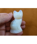(Y-CAT-SIC-764) White Albino KITTY CAT gemstone gem carving figurine I l... - $23.97 CAD