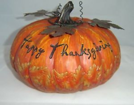 Thanksgiving Pumpkin Figurine Orange 8.3" Diameter Polyresin Holiday Sentiment  image 3