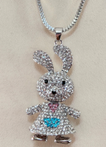 Austrian Crystal Bobble Head Bunny Pendant, 29-31 In. Box Chain in Silvertone - £11.98 GBP