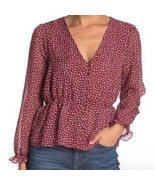 Madewell Red White Ditsy Flowers Overture Top Long Sheer Sleeve Blouse s... - $432.17 MXN