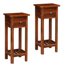 2 PCS 2 Tier End Bedside Sofa Side Table Acacia Wood Nightstand w/Storage Drawer - £223.60 GBP