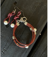“Good Vibes” Baroque Pearl/Leather Bracelet and Earrings  Free Shipping!... - £28.31 GBP