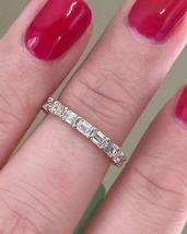 Emerald Cut Full Eternity Wedding Band 14 K Gold Plated simulant diamond Ring - £87.69 GBP