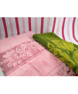 MoD Vintage Cannon 2pc Pink &amp; Avocado Floral Design Bath + Hand Towels w... - £14.26 GBP