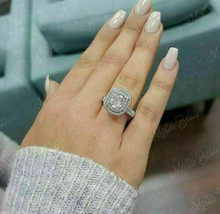 3Ct Cushion Cut Diamond Double Halo Engagement Wedding Ring 14KWhite Gold Finish - £74.52 GBP