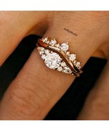 14KGold Wedding Ring Set, 0.84CT Round Brilliant Cut CZ Engagement Ring Set - $170.96 CAD