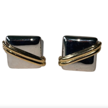 Monet Vintage Clip On Earrings Gold Silver Tone Chunky Signed 1980s Square - £23.91 GBP