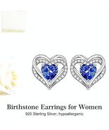 Women&#39;s Birthstone Earrings - 925 Sterling Silver Heart Stud Birthstone - £50.06 GBP