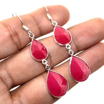 Kashmiri Ruby Pear Cut Gemstone Handmade Fashion Earrings Jewelry 2.50&quot; SA 3417 - £3.97 GBP