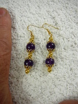 (EE-474-12) 10 mm Purple amethyst crystal gemstone dangle hook earrings gold - £14.18 GBP