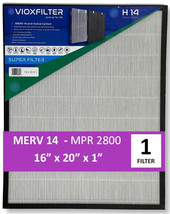 VioxFilter H14AF16201 MERV 14 Pleated 16&quot; x 20&quot; x 1&quot; AC Furnace Air Filter - £38.71 GBP