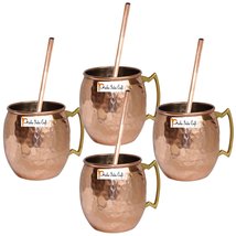 Set of 4 - Prisha India Craft Copper Mug with Straw for Moscow Mules 560 ML / 18 - £27.41 GBP