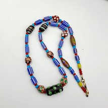 Collana di perle in vetro chevron blu stile veneziano cuore bianco antic... - $593.05 MXN
