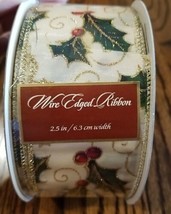 NEW Kirkland Wire Edged Ribbon Christmas Holly Berry Gold 50 yards x 2.5 inches - £14.79 GBP