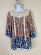 Vintage America Womens Size S Pink/Blue Floral Boho Blouse 3/4 Sleeve - £4.93 GBP