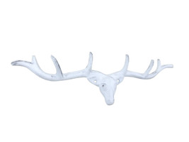 [Pack Of 2] Whitewashed Cast Iron Large Deer Head Antlers Decorative Metal Wa... - £45.67 GBP