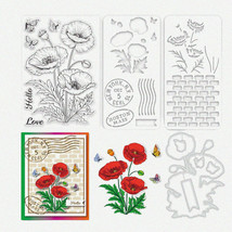 Realistic Corn Poppy Flower Stamps &amp; Die Set with Layering Coloring Bundle for C - £31.07 GBP