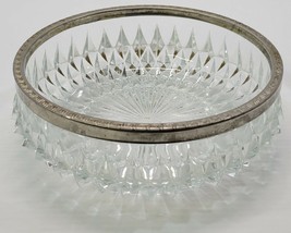 I) Vintage 9&quot; Cut Glass Fruit Salad Bowl with Silver Metal Rim England - $14.84
