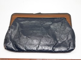 Vintage Blue Leather Clutch Handbag Made in Hong Kong Top Clasp Close - £10.38 GBP