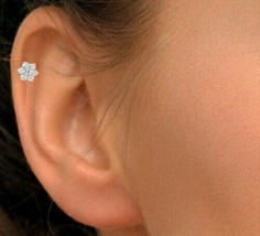 14k Oro 0.06 KT Vero Diamante Labbra per Vite Bottone Fiore Piercing Naso Pin - £82.59 GBP