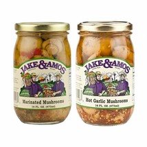 Jake &amp; Amos Pickled Mushroom Variety 2-Pack: 16 oz. Marinated &amp; Hot Garlic - £20.97 GBP