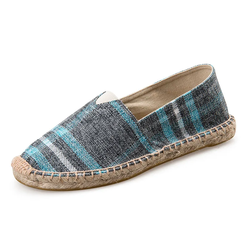 New Male Plaid Moccasin Breathable Lace Up Casual Canvas Hemp Insole Fis... - $33.74