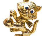 Vintage Avon Cat with Blue Rhinestone Eyes Dangle Bell Gold Tone Brooch Pin - $21.74
